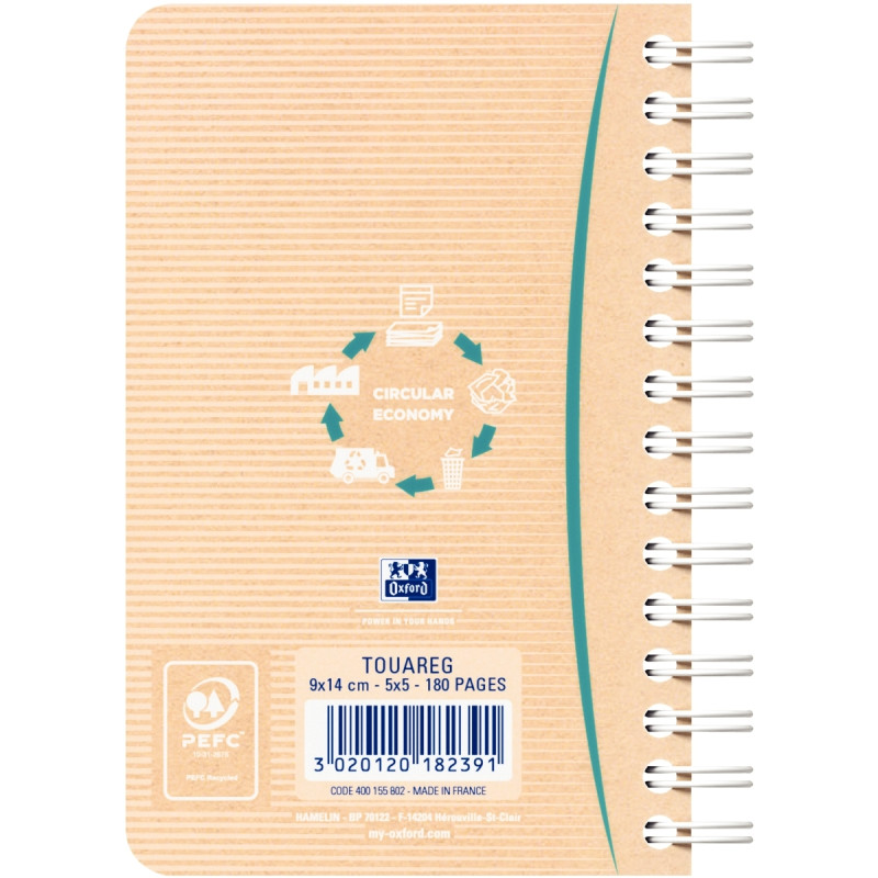 Carnet à reliure intégrale 180 pages TOUAREG format 9x14 cm, quadrillé