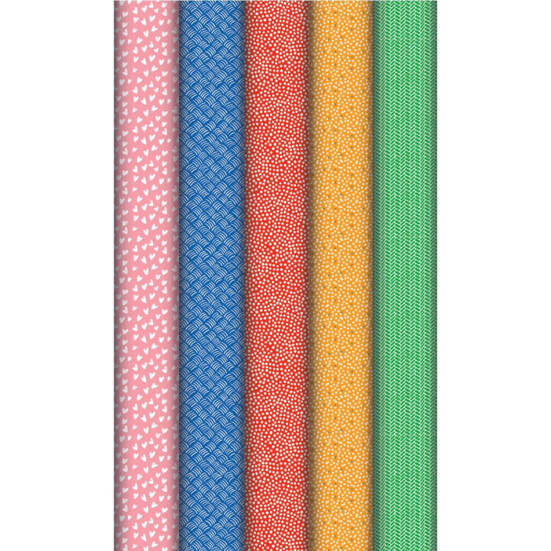 Boîte de 10 rouleaux de papier cadeau motifs fantaisies assortis dimen
