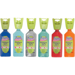 Assortiment de 6 flacons de 37ml de peinture relief DIAM S, 6 couleurs