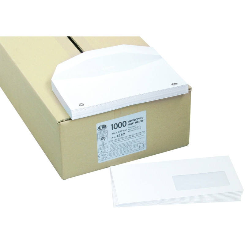 Boite de 1000 enveloppes blanches 114x229mm 80g mécanisables fenêtre 4