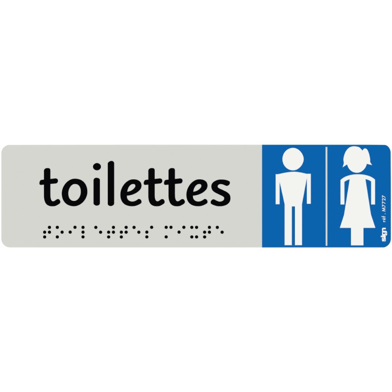 Plaque aluminium de signalisation avec texte en braille Toilettes Homm
