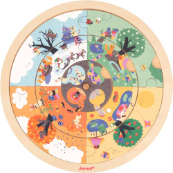 Puzzle d'observation rond recto/verso, le jardin