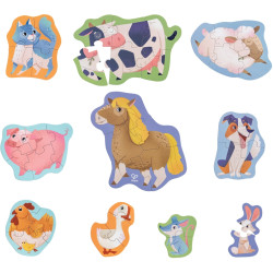 Boite de 10 puzzles contour, les animaux de la ferme