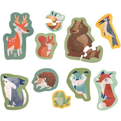 Boite de 10 puzzles contour, les animaux de la forêt
