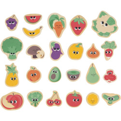 Boite de 24 magnets en bois, fruits et légumes