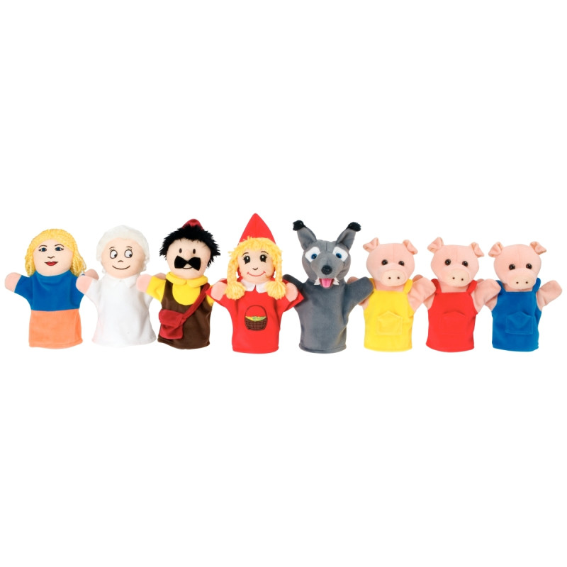 Valisette de 8 marionnettes, le Petit chaperon rouge et les 3 petits c