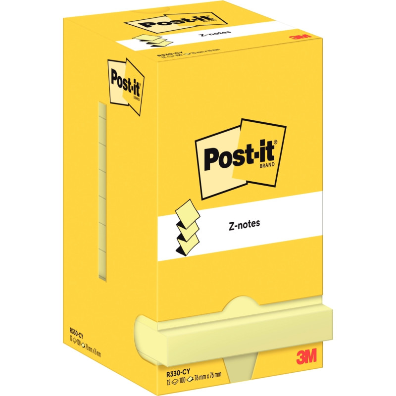 Lot de 12 blocs de 100 feuilles z-notes repositionnable 76 x 76 mm col
