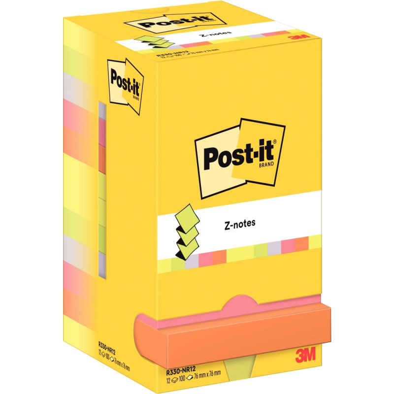 Lot de 6 blocs z-notes repositionnables 76 x 76 mm, couleurs néon asso