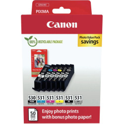 Canon 530/531 lot 6 cartouches encre noir photo, noir, cyan, magenta,