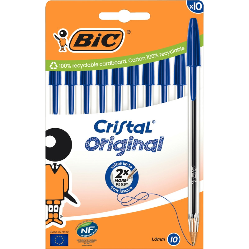 Boîte de 10 stylos bille Cristal pointe moyenne bleus