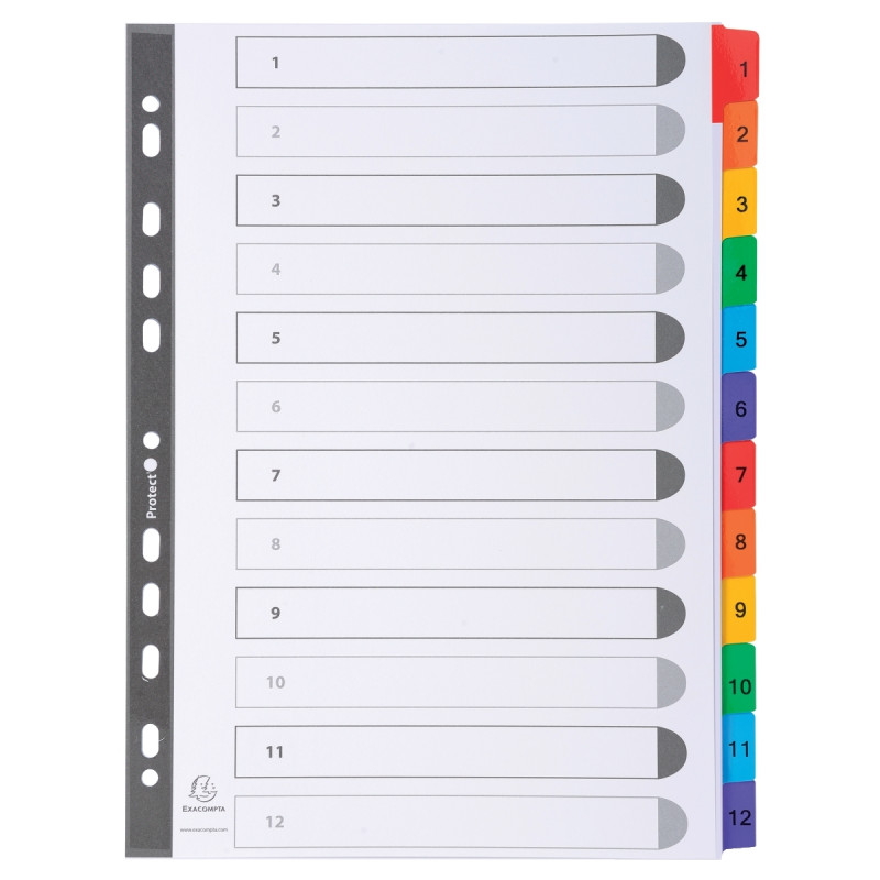 Jeu de 12 intercalaires numériques en carte Mylar, format A4+