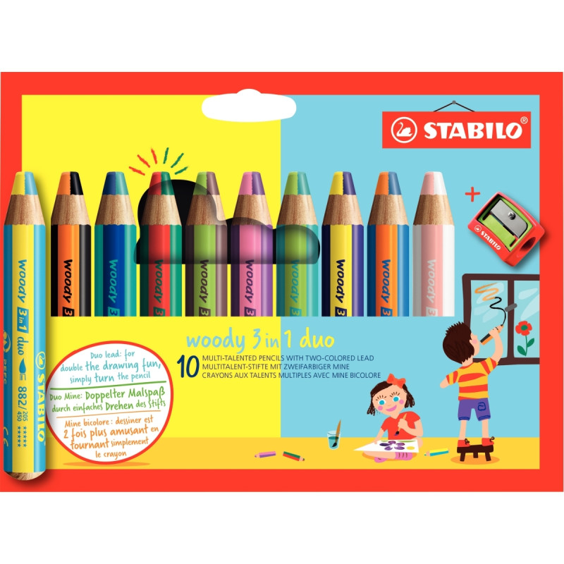 Étui de 10 crayons Woody Duo + 1 taille-crayon