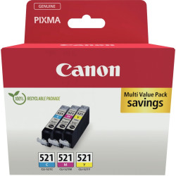 Canon 521 pack de 3 cartouches jet d'encre cyan, magenta et jaune auth