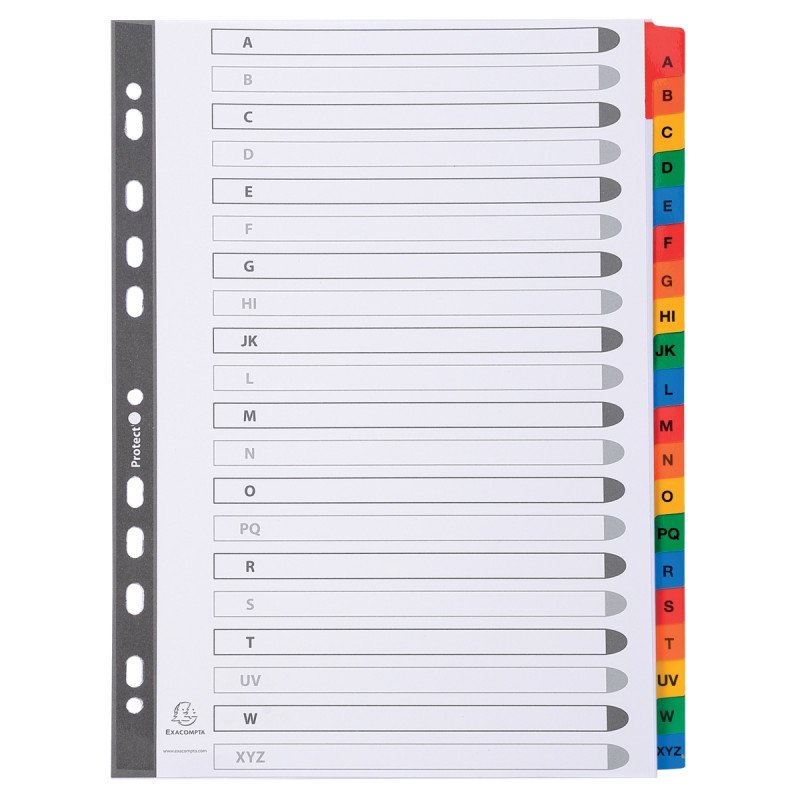 Jeu de 20 intercalaires alphabétiques en carte Mylar, format A4