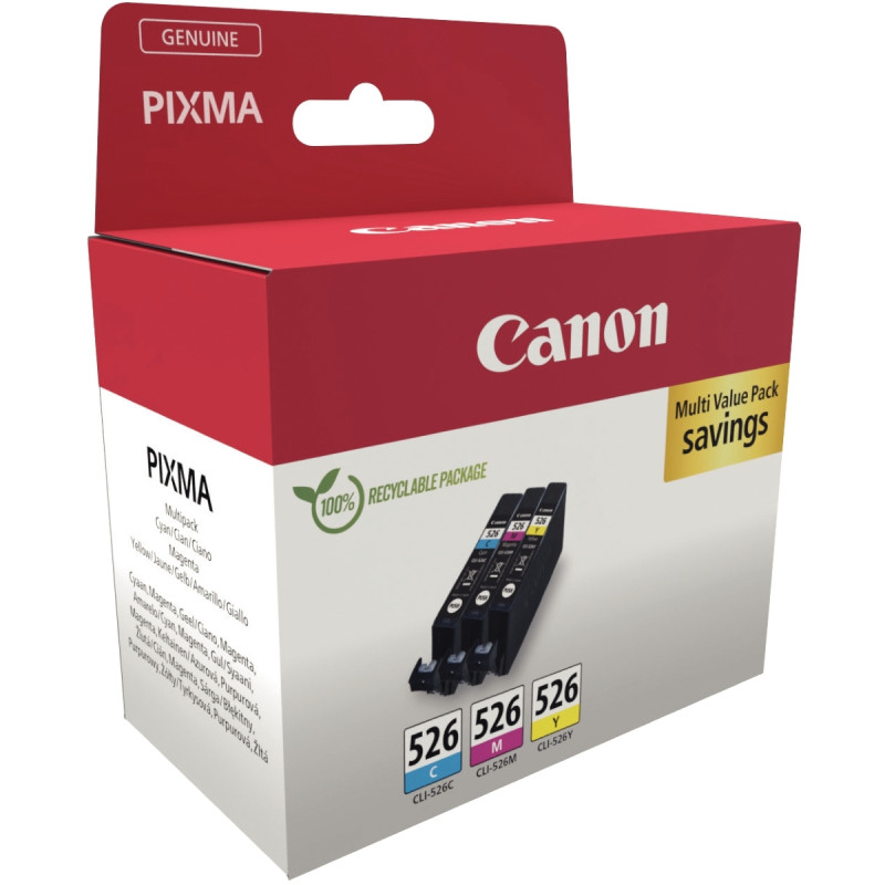 Canon 526 pack de 3 cartouches jet d'encre cyan, magenta et jaune auth