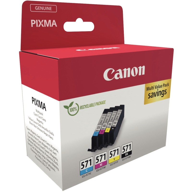 Canon 571 pack de 4 cartouches jet d'encre noire, cyan, magenta et jau