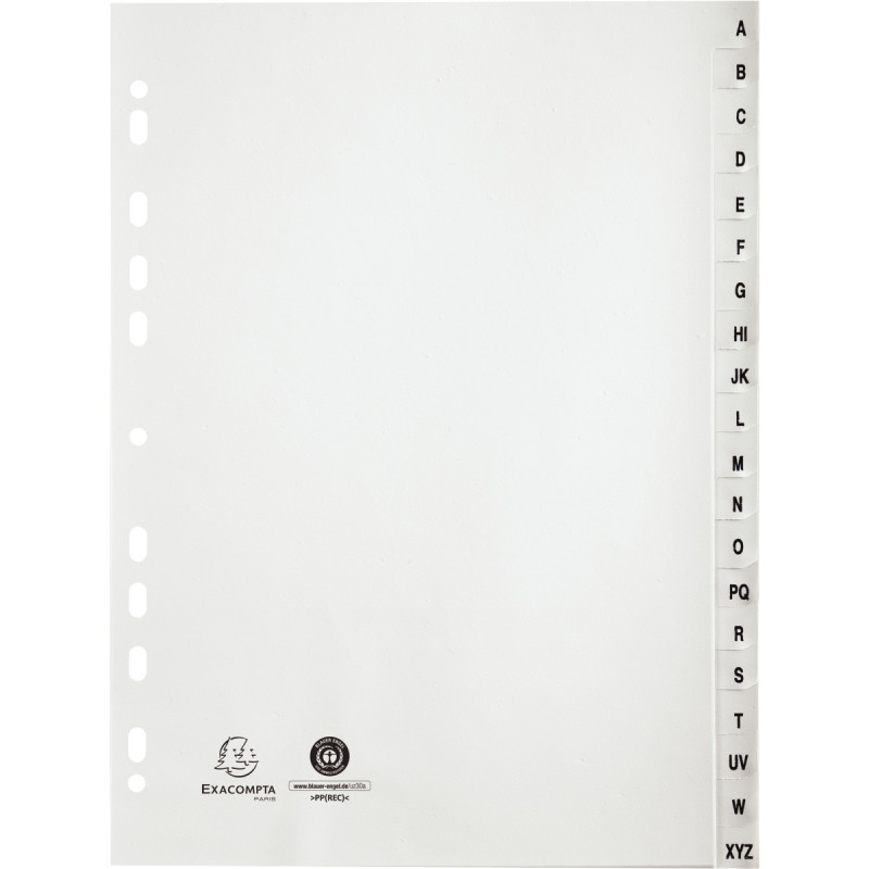 Jeu de 20 intercalaires alphabétiques en polypropylène gris recyclé, f