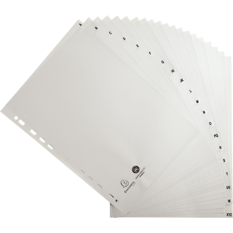 Jeu de 20 intercalaires alphabétiques en polypropylène gris recyclé, f