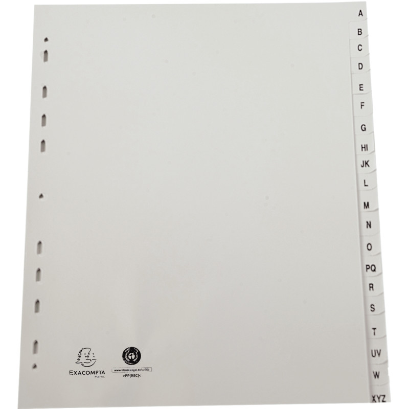 Jeu de 20 intercalaires alphabétiques en polypropylène gris recyclé, f