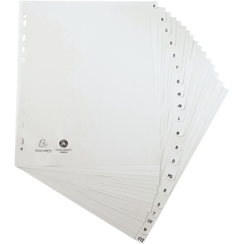 Jeu de 20 intercalaires alphabétiques en polypropylène gris recyclé, f