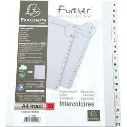 Jeu de 20 intercalaires alphabétiques en polypropylène gris recyclé, f