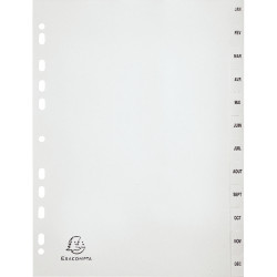 Jeu de 12 intercalaires mensuels en polypropylène gris recyclé, format