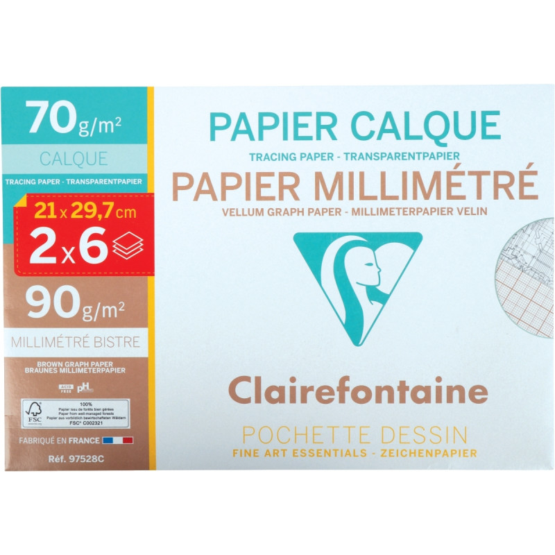 Pochette de papier calque + papier millimétré format A4