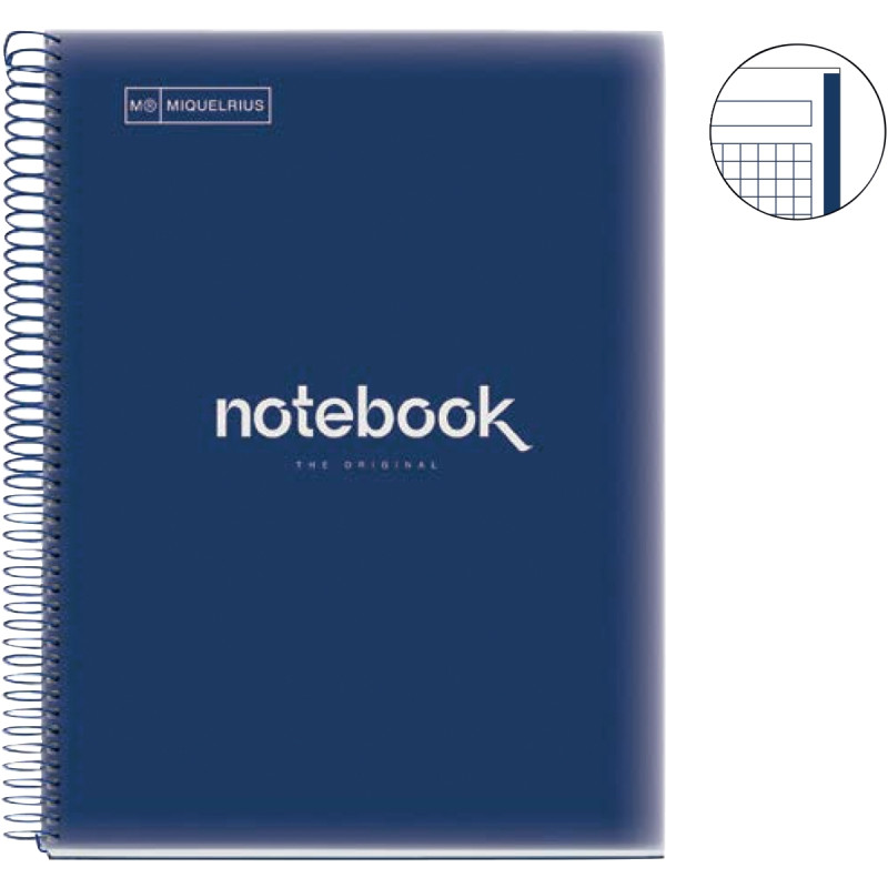 NOTEBOOK MIQUELRIUS format A4, 80 feuilles 90g, quadrillé 5x5, couvert