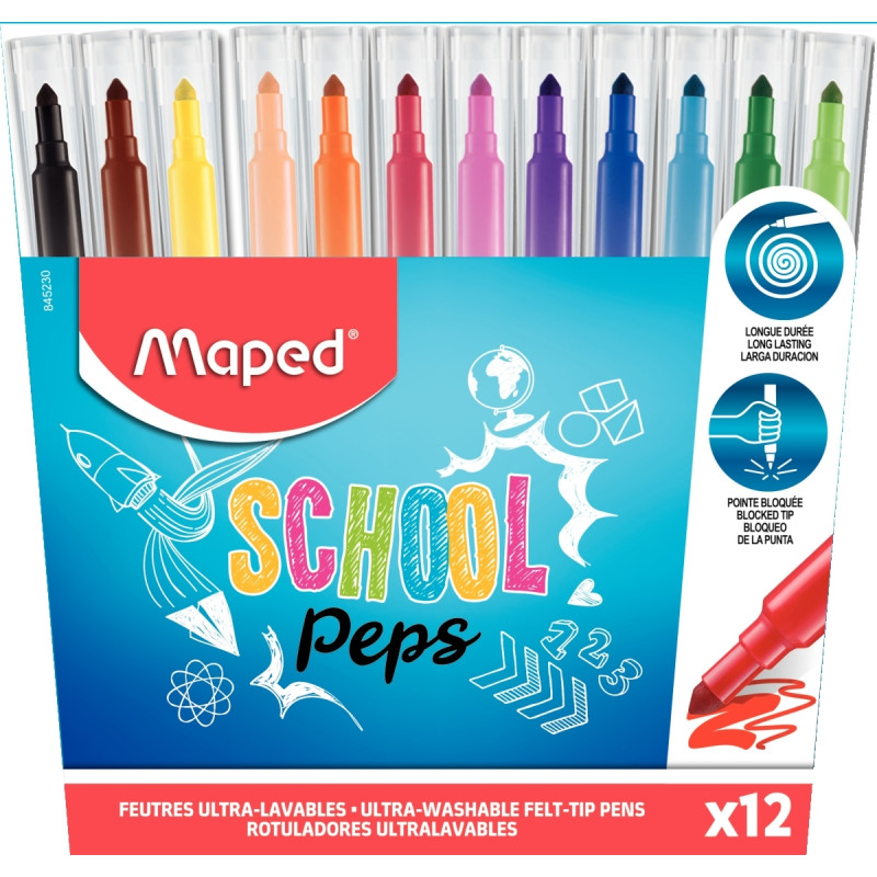 Pochette de 12 feutres Schoolpeps assortis