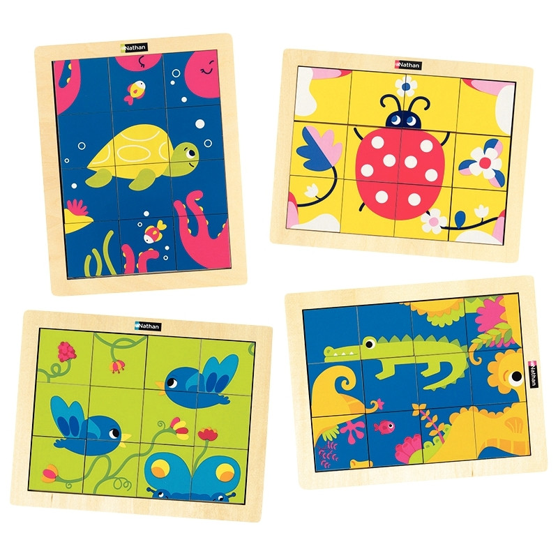 Lot de 4 puzzles magiques 12 pièces, les animaux