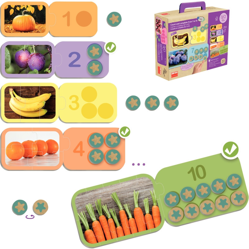 Boite de 10 puzzles progressifs, apprendre à compter de 1 à 10