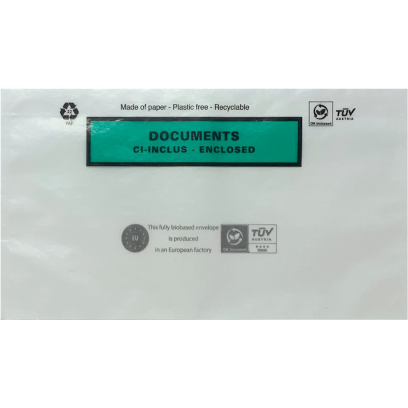 Boite de 1000 pochettes adhésives "documents ci-inclus" 228x120mm