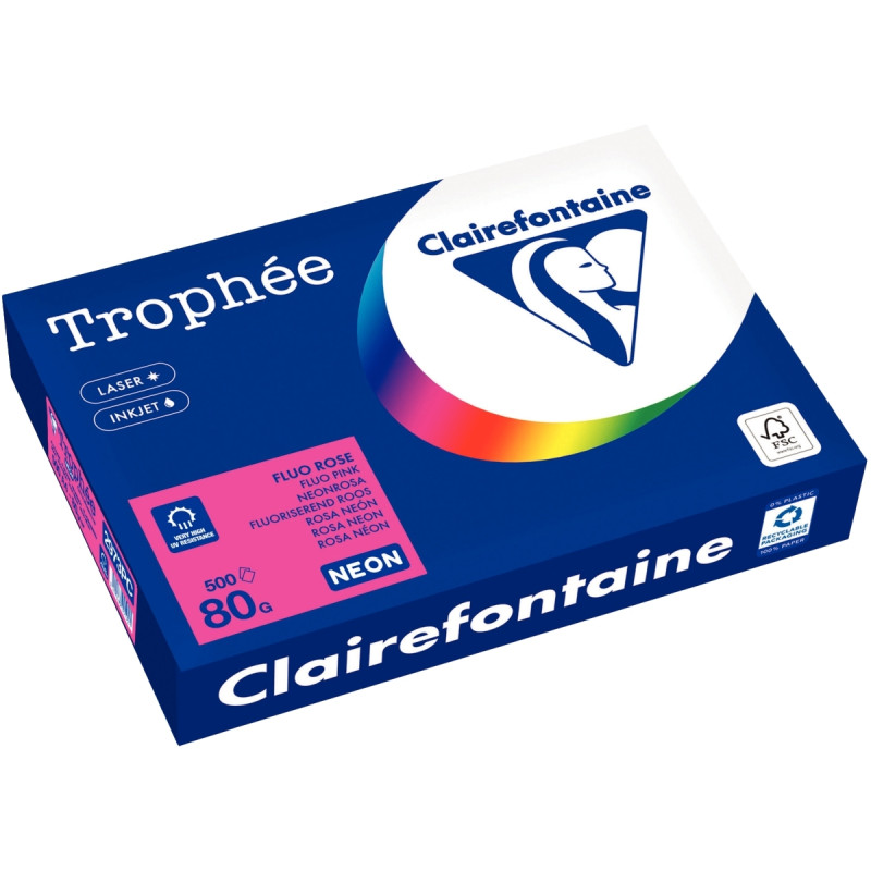 Ramette de 500 feuilles format A4 80g rose fluo CLAIREFONTAINE