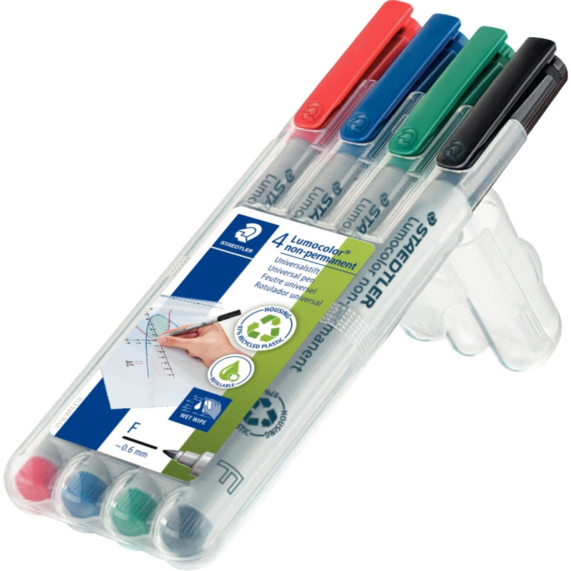 Pochette de 4 feutres Lumocolor effaçables 0,6mm assortis