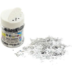 Pot de 65 grammes de paillettes étoiles coloris argent
