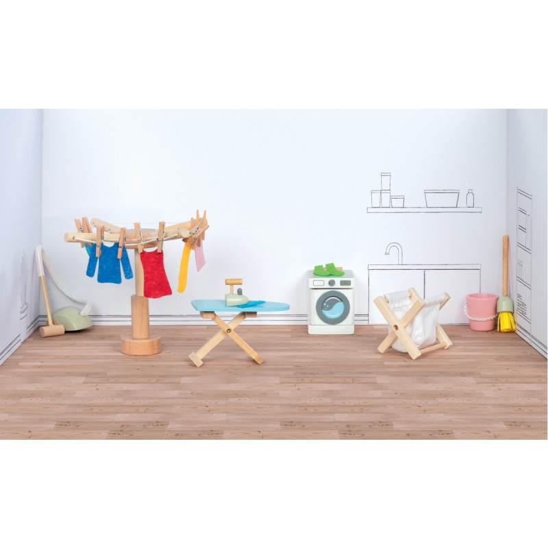 Buanderie pour maison de poupées, 29 éléments