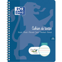Cahier de texte DYS format 17x22 cm, 120 pages interligne 3 mm
