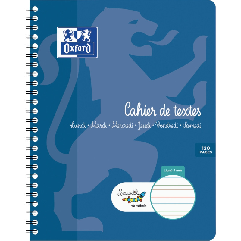 Cahier de texte DYS format 17x22 cm, 120 pages interligne 3 mm