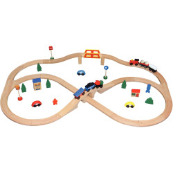 Circuit de train en bois, 49 pièces