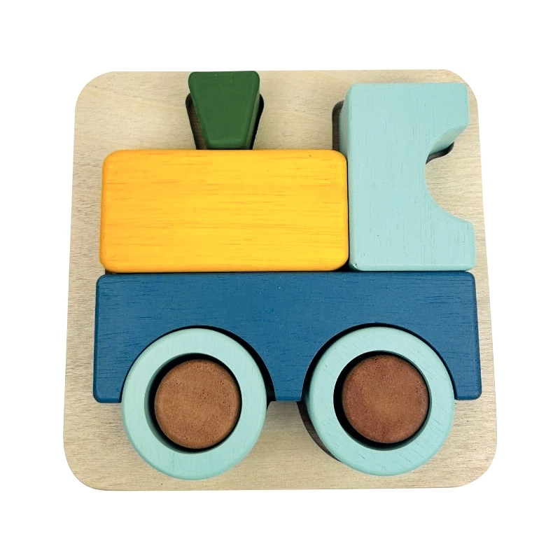Lot de 2 encastrements 3D en bois, train et voiture