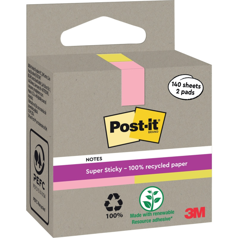 Boite de 2 blocs note recyclés de 140 feuilles rose et jaune