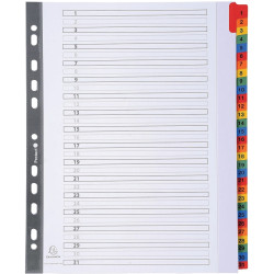Jeu de 31 intercalaires numériques en carte Mylar, format A4