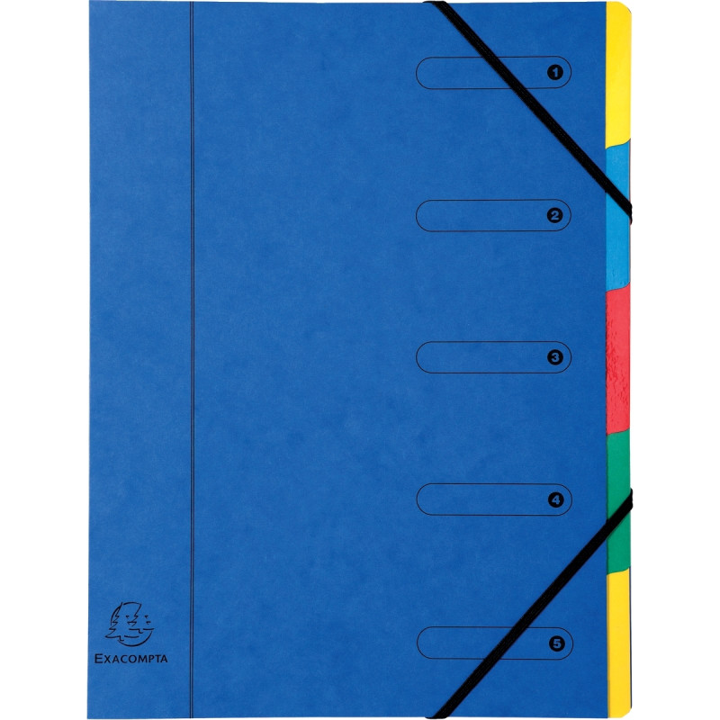Trieur en carte lustrée avec élastiques 5 compartiments, coloris assor
