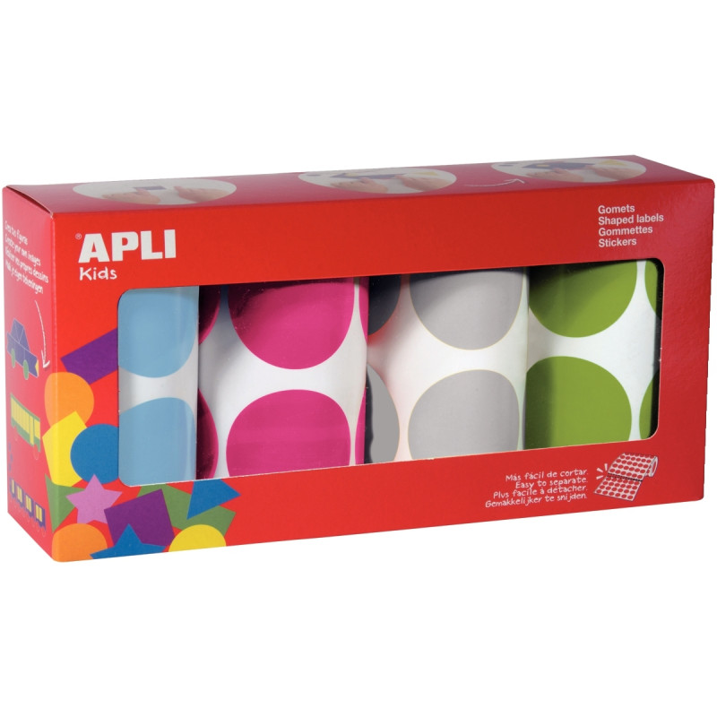 Lot de 4 rouleaux de gommettes XXL rondes Ø45mm assorties