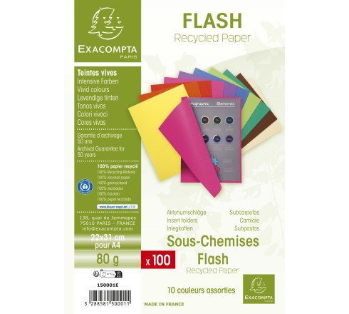 Paquet de 100 sous-chemises FLASH 80 100% recyclé - 22x31cm