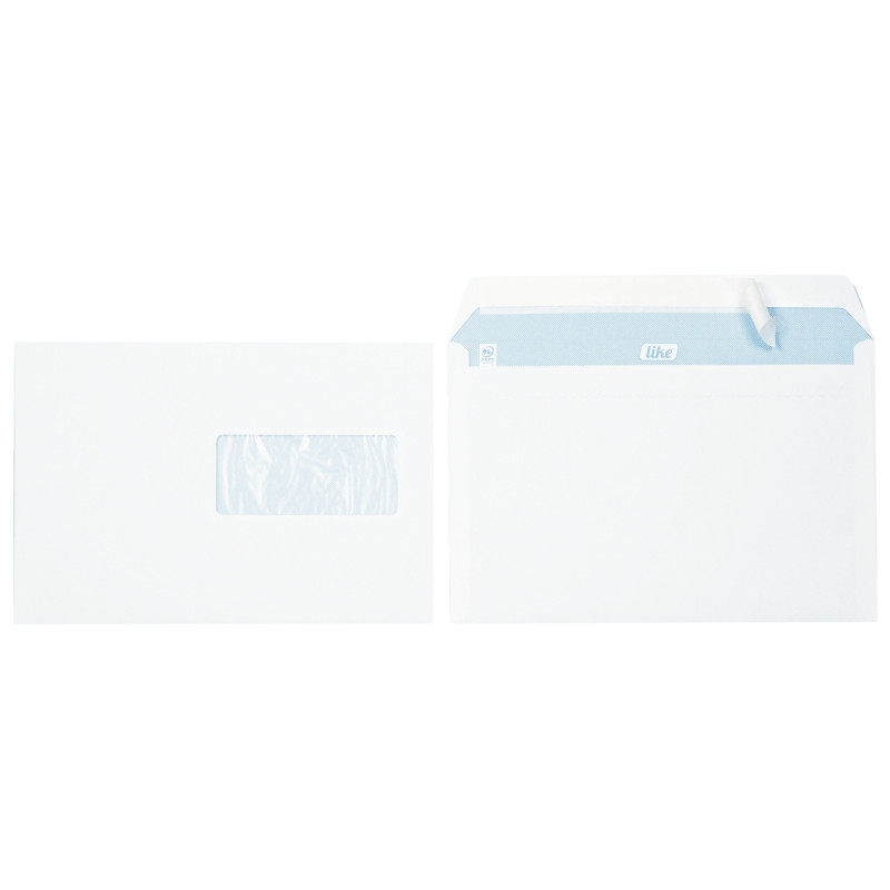 Boite de 500 enveloppes blanches 162x229mm 80g bande silliconnée fenêt