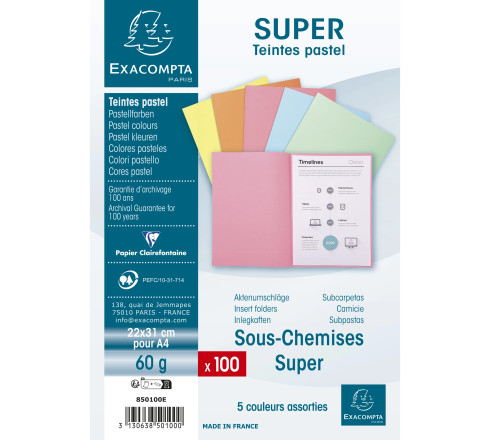 Paquet de 100 sous-chemises SUPER 60 - 22x31cm