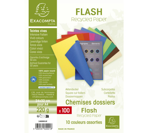 Paquet de 100 chemises FLASH 220 100% recyclé - 24x32cm