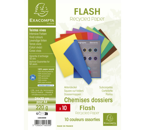 Paquet de 10 chemises FLASH 220 100% recyclé - 24x32cm