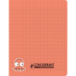Piqûre 32 pages CONQUERANT, 17x22 cm, seyès 2,5 mm, couv PP rouge